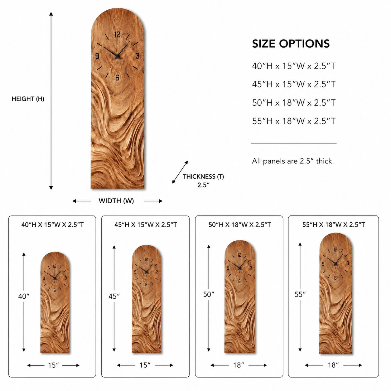 Tall Wood Wall Clock – Solid Wood Decorative Clock for Living Room Decor