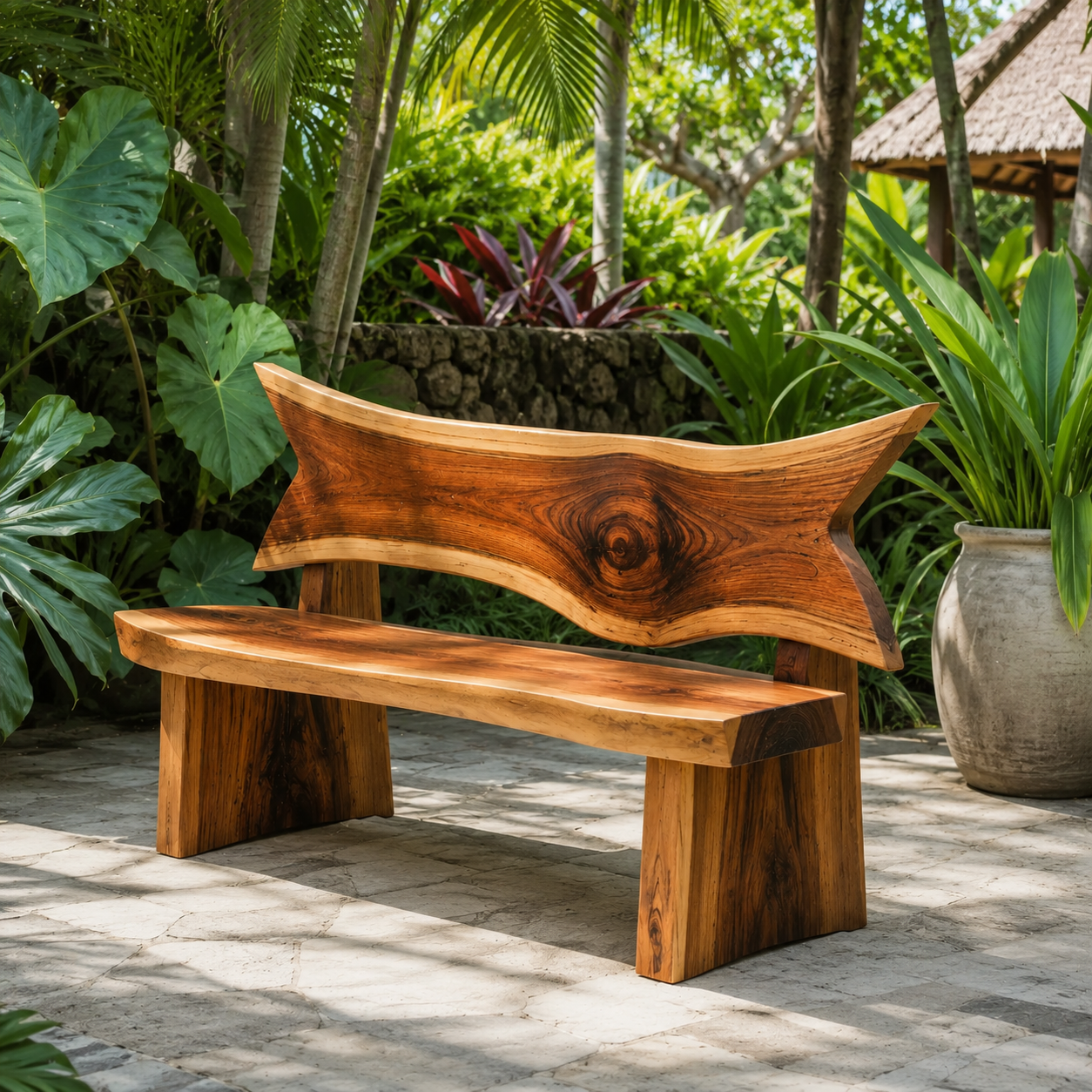 Live Edge Wood Outdoor Bench – Solid Wood Garden Bench for Patio Decor