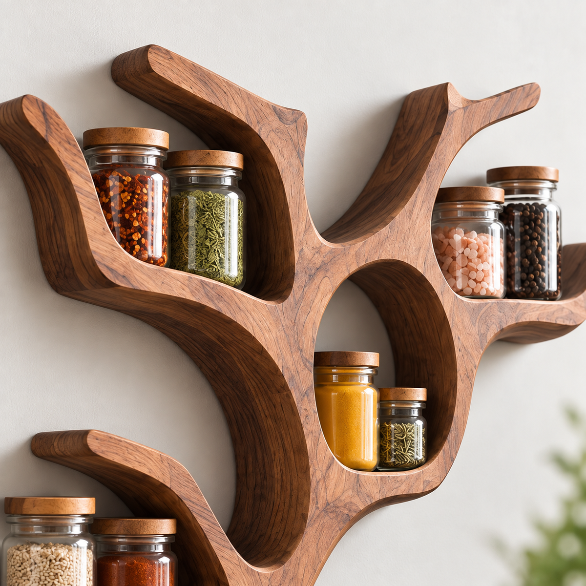Tree Branch Wood Spice Shelf with Towel Bar