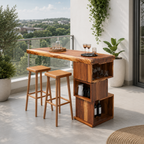 Outdoor Wood Bar Table Set – Solid Wood Balcony Bar Counter with Storage and Stools