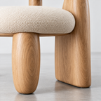 Sculptural Wood Back Bouclé Accent Chair