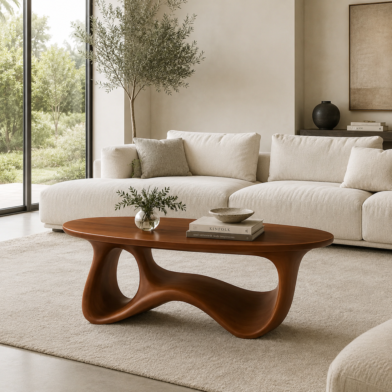 Sculptural Wave Wooden Coffee Table – Modern Curved Design