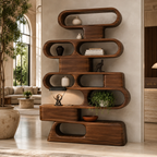 Solid Wood Sculptural Shelving Unit – Organic Wave Design