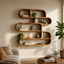 Rounded Wood Wall Shelves – Solid Wood Floating Display Shelf Set for Living Room Decor