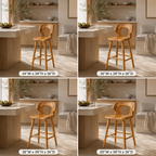 Sculptural Wood Bar Stool – Solid Wood Counter Chair for Kitchen Island Decor