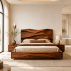 Live Edge Storage Bed – Solid Wood Bed Frame with Sculptural Headboard