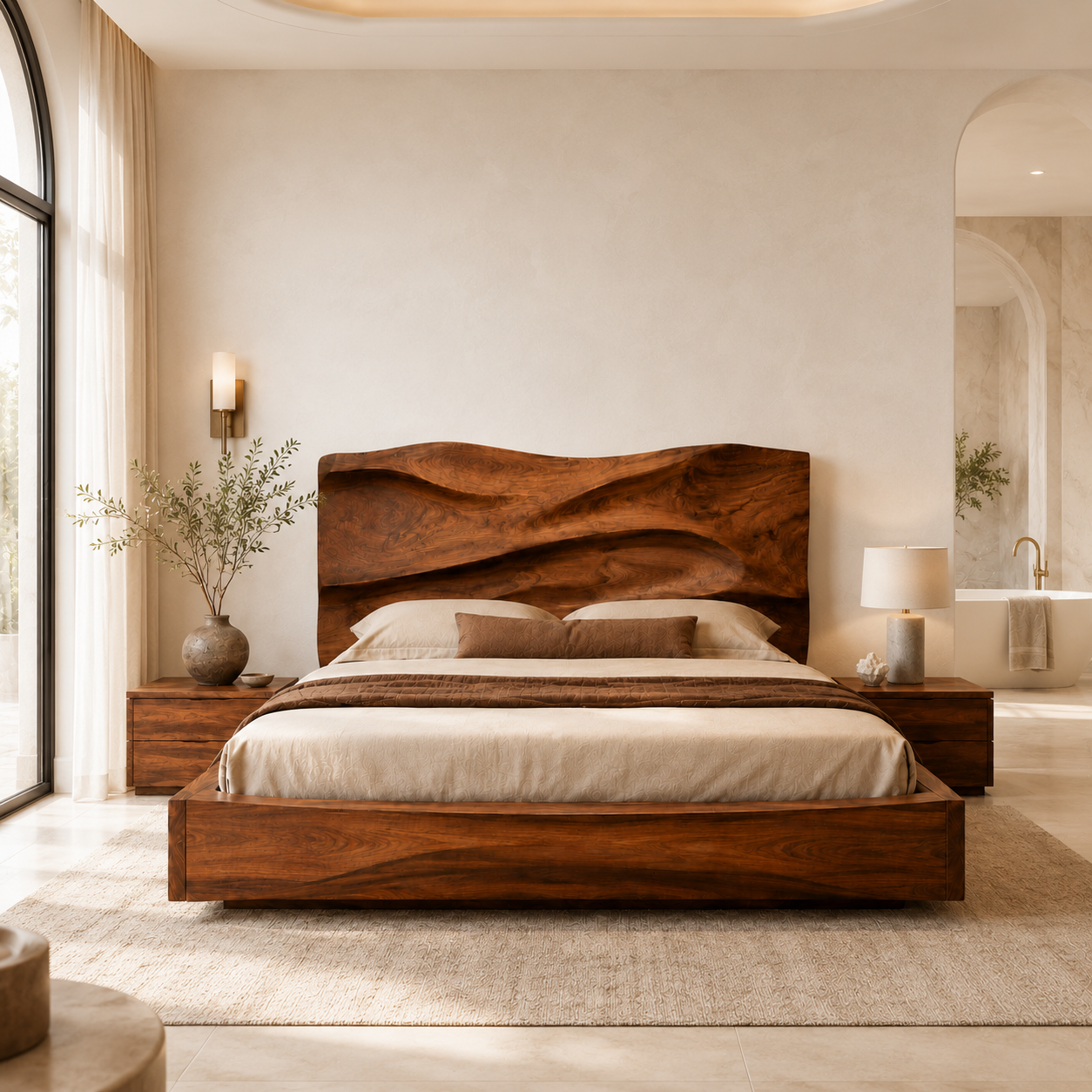 Live Edge Storage Bed – Solid Wood Bed Frame with Sculptural Headboard