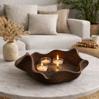 Lotus Candle Bowl – Hand-Carved Wooden Tealight Holder