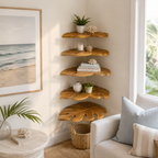 Corner Wood Wall Shelf – Solid Wood Floating Display Shelf for Living Room Decor