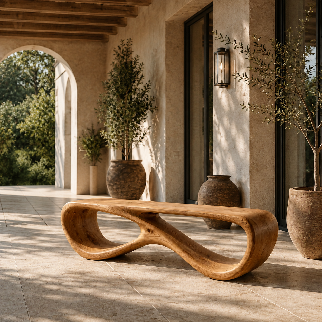 Infinity Bench – Sculptural Solid Wood Bench for Modern Living Room
