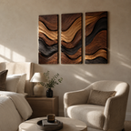 Wave Wood Wall Art – Solid Wood 3 Panel Carved Wall Decor for Living Room Decor