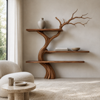 Tree Branch Wood Bookshelf – Solid Wood Wall Shelf with Sculptural Tree Design