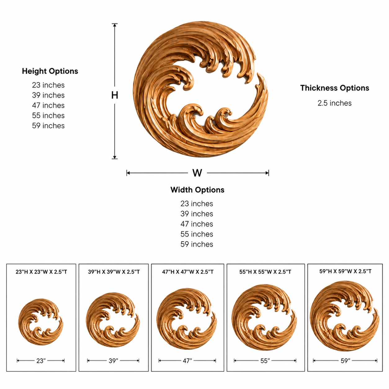Round Wave Wood Wall Art – Solid Wood Carved Wall Decor for Living Room Decor