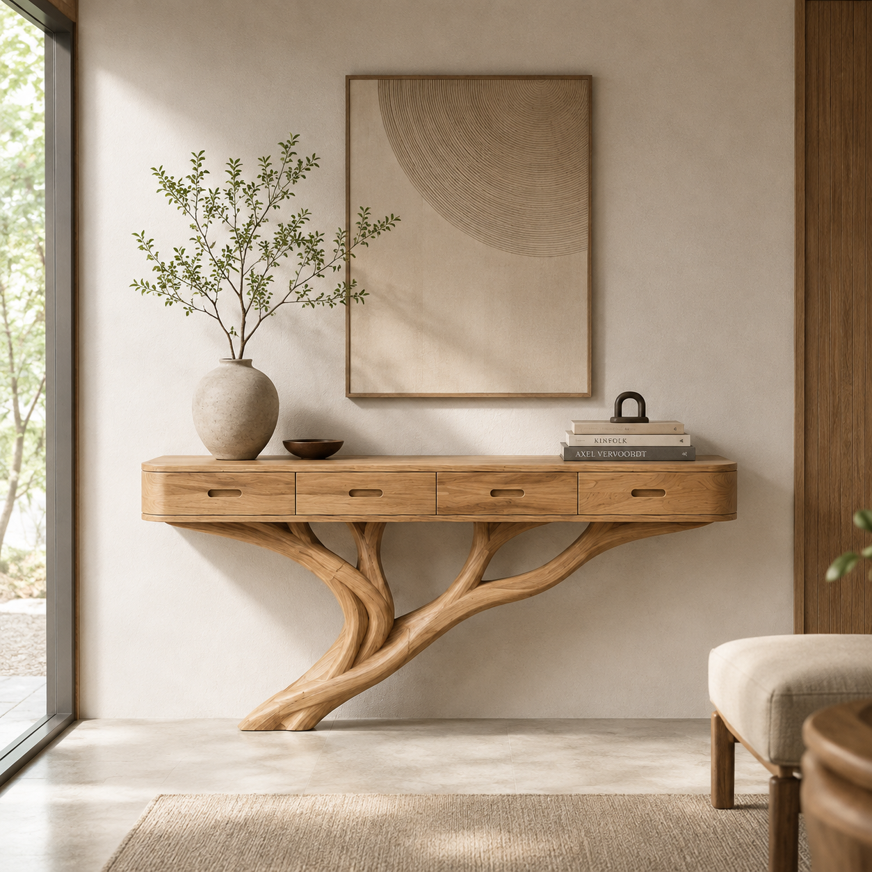 Sculptural Branch Wood Console Table