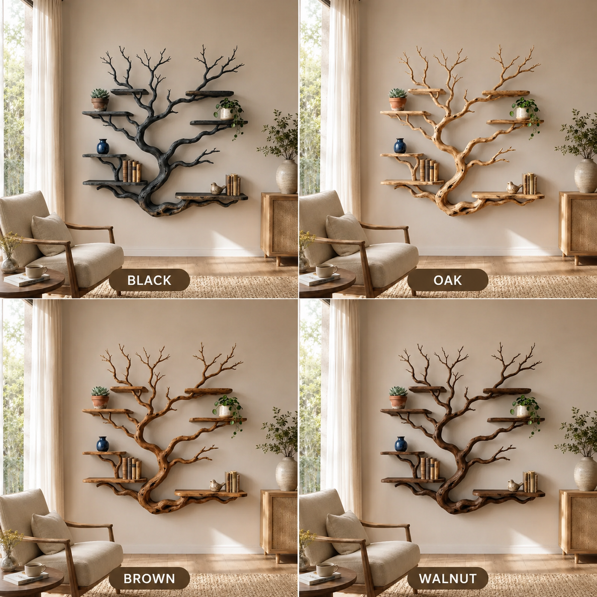 Branch Display Shelf – Sculptural Solid Wood Wall Shelf for Living Room
