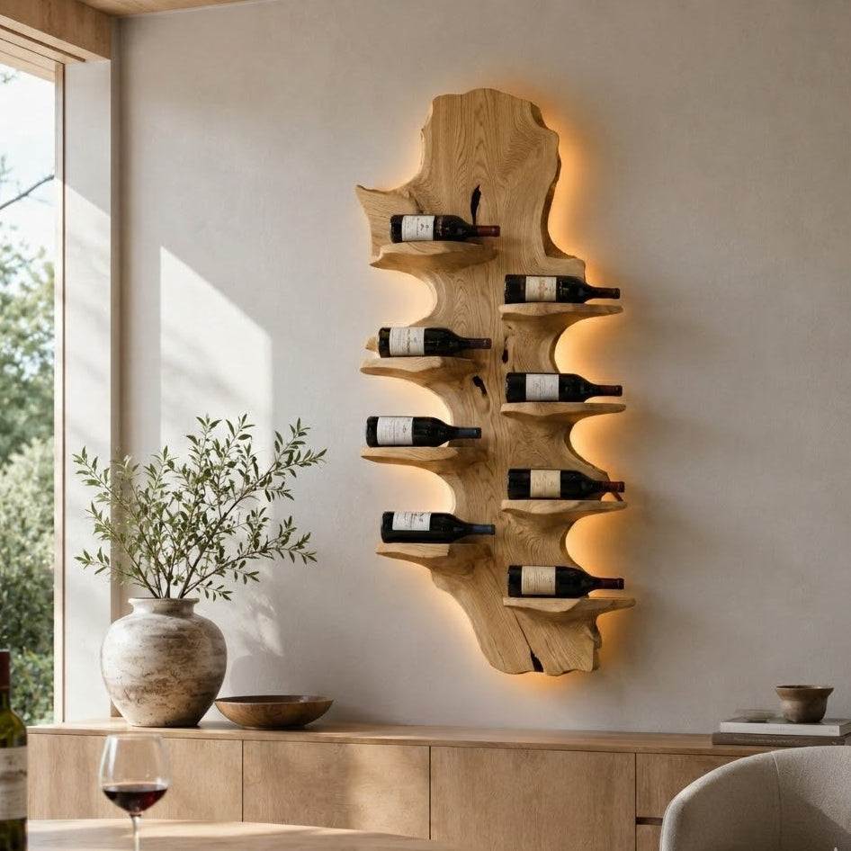 Wall-Mounted Wine Rack – Solid Wood Bottle Holder for Home Bar