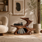 Modern Sculptural Wooden Side Table – Solid Wood Accent Table with Magazine Storage for Living Room