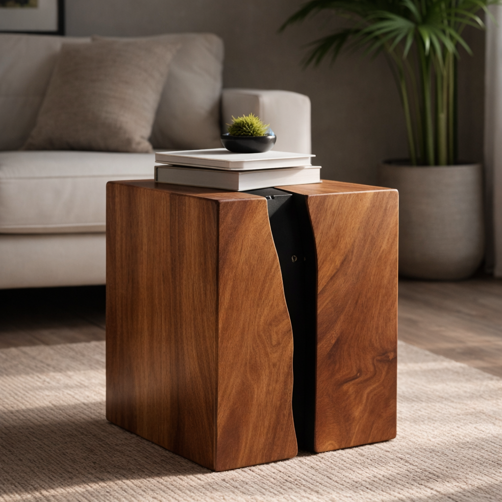Solid Wood Resin Side Table – Live Edge Epoxy Accent Table