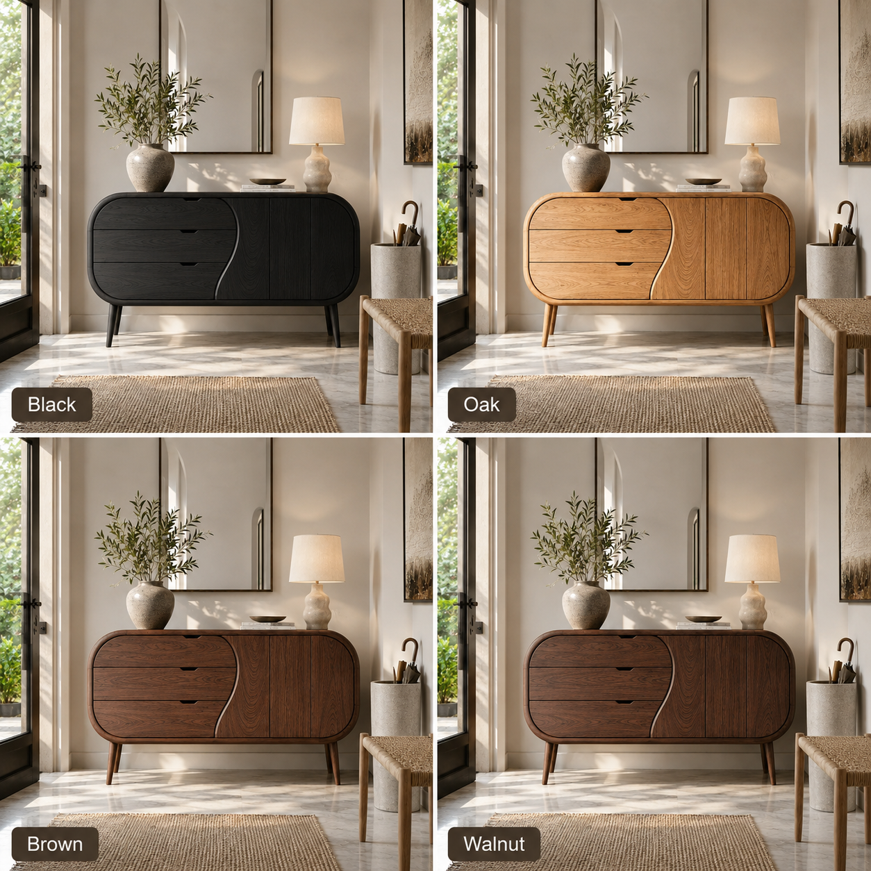 Curved Sideboard – Solid Wood Storage Cabinet for Living Room