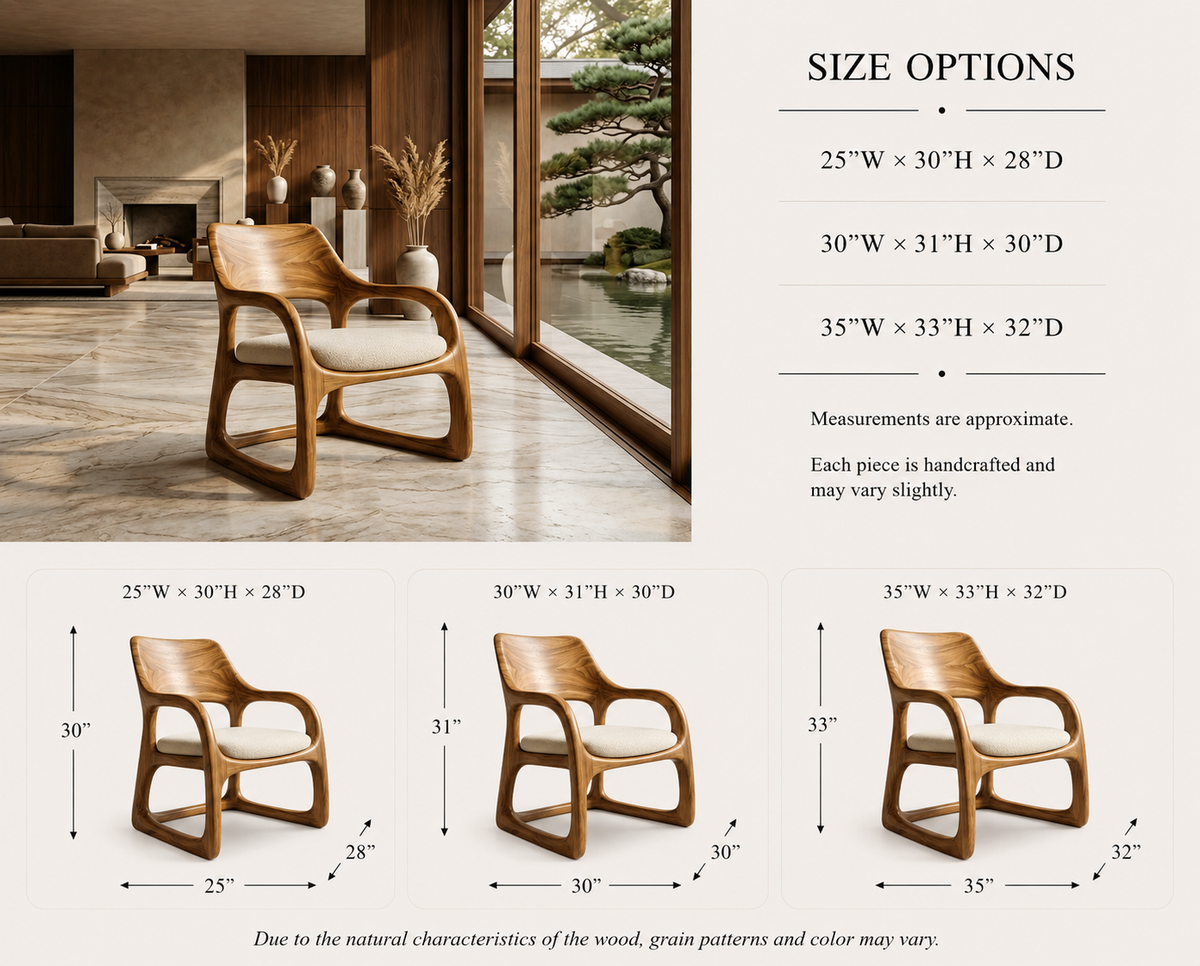 Sculptural Lounge Chair – Solid Wood Accent Chair with Cushioned Seat