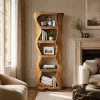 Sculptural Bookcase – Solid Wood Display Shelf for Living Room