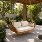 Wood Hanging Swing Sofa – Solid Wood Porch Swing with Cushions for Outdoor Decor