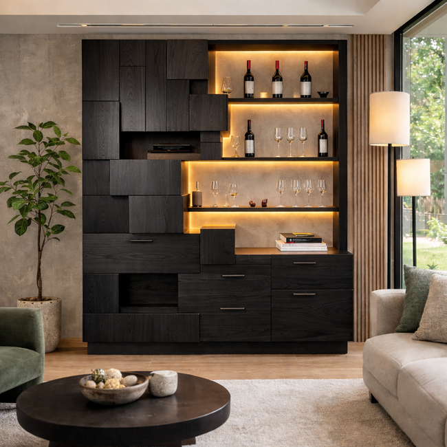 Modern Solid Wood Wall Cabinet with Open Shelves – Contemporary Wooden Storage Cabinet for Living Room or Dining Area Main Image