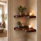 Live Edge Corner Shelves – Solid Wood Floating Shelves for Home Decor