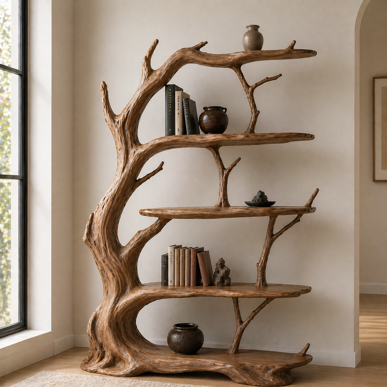 Tree Branch Display Shelf – Solid Wood Decorative Shelf for Rustic Wall Decor