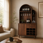 Arched Wood Wine Cabinet – Solid Wood Bar Storage Cabinet for Dining Room Decor
