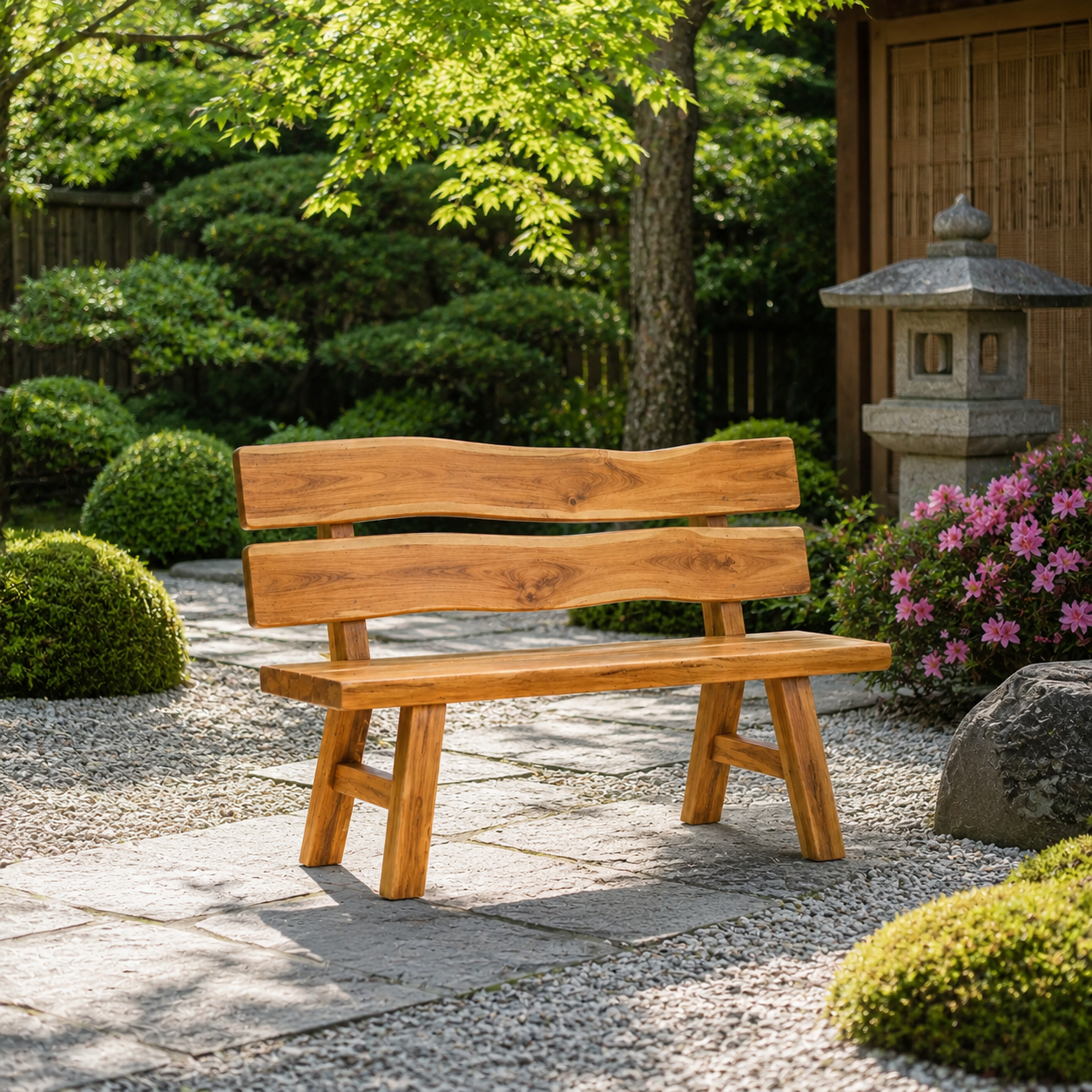 Wood Garden Bench – Solid Wood Outdoor Bench for Patio Decor