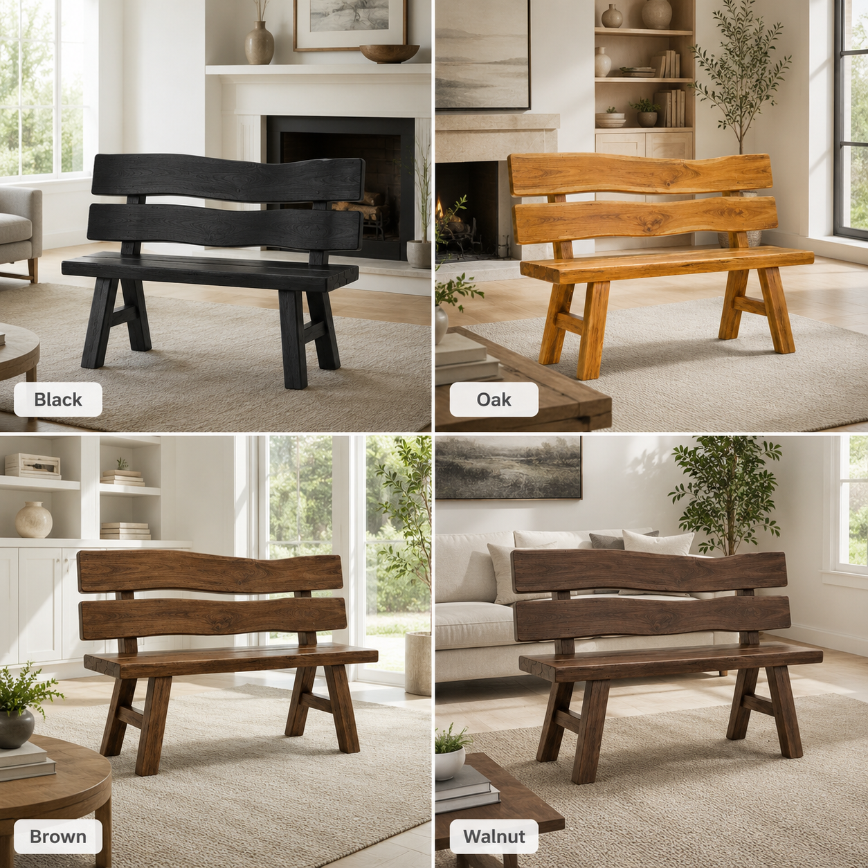 Wood Garden Bench – Solid Wood Outdoor Bench for Patio Decor