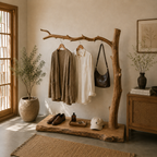 Natural Tree Branch Coat Rack – Handmade Solid Wood Entryway Shelf with Hooks for Rustic Home Decor