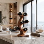 Tree Branch Wood Wine Rack – Solid Wood Bottle Display Stand for Home Bar Decor