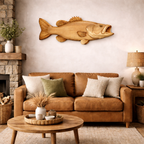 Largemouth Bass Wall Art – Solid Wood Decorative Panel for Fishing Cabin Decor