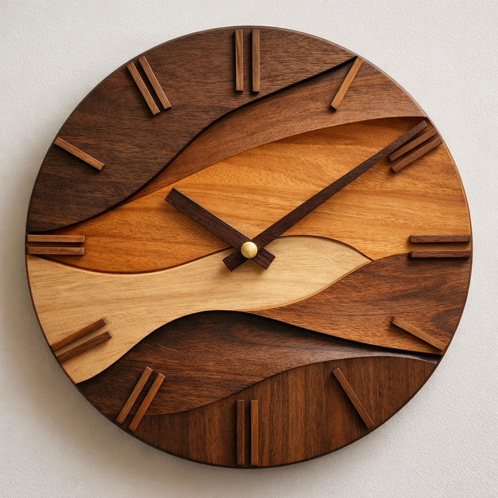 Handcrafted Wooden Wall Clock | Modern Artistic Timepiece with Natural Wood Grain