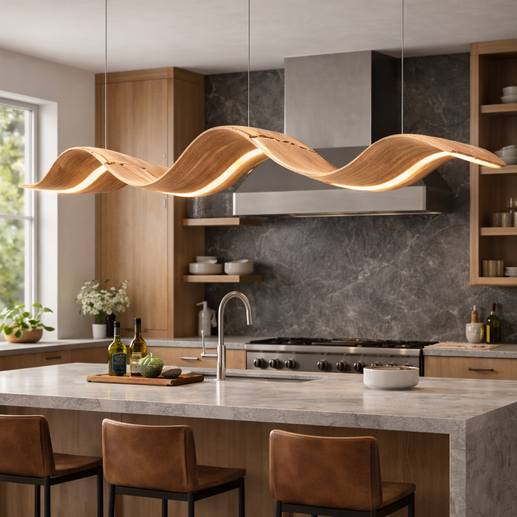 Wave Pendant Light – Sculptural Wooden Light for Modern Organic Decor