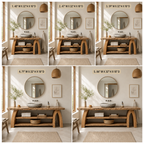 Live Edge Wood Bathroom Vanity – Solid Wood Sink Console with Storage Shelves for Bathroom Decor
