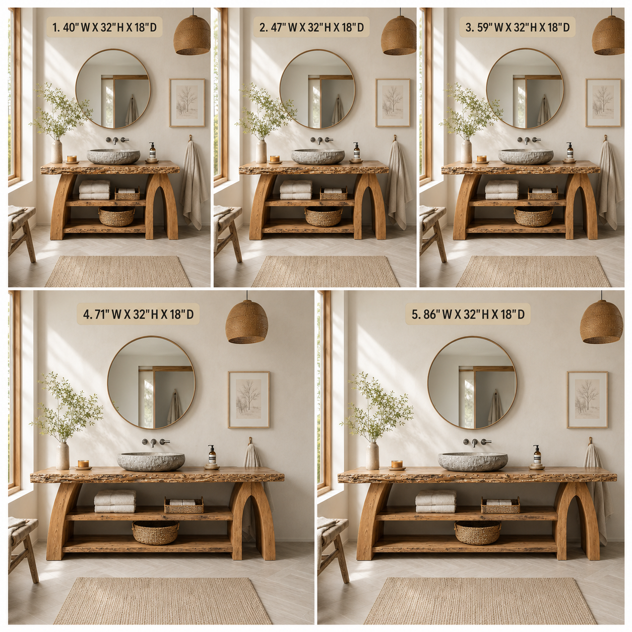 Live Edge Wood Bathroom Vanity – Solid Wood Sink Console with Storage Shelves for Bathroom Decor