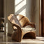 Sculptural Lounge Chair – Solid Wood Accent Chair with Cushioned Seat