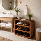 Curved Wood Shoe Rack – Solid Wood Entryway Shoe Storage Shelf for Home Decor