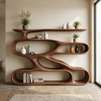 Wavy Bookcase – Sculptural Solid Wood Display Shelf