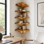Ginkgo Leaf Wood Wall Shelf – Solid Wood Floating Display Shelf for Living Room Decor