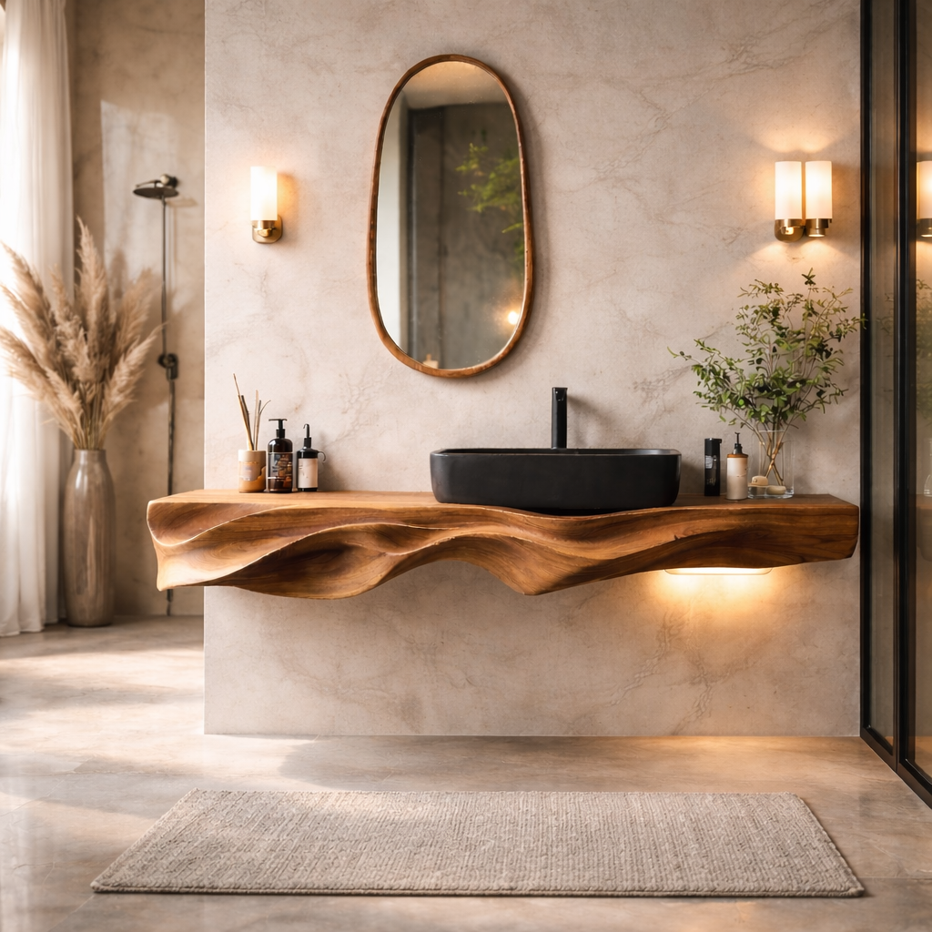 Floating Bathroom Vanity – Solid Wood Double Sink Vanity for Modern Bathroom Decor