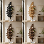 Fern Leaf Wood Wall Shelf – Solid Wood Floating Display Shelf for Living Room Decor