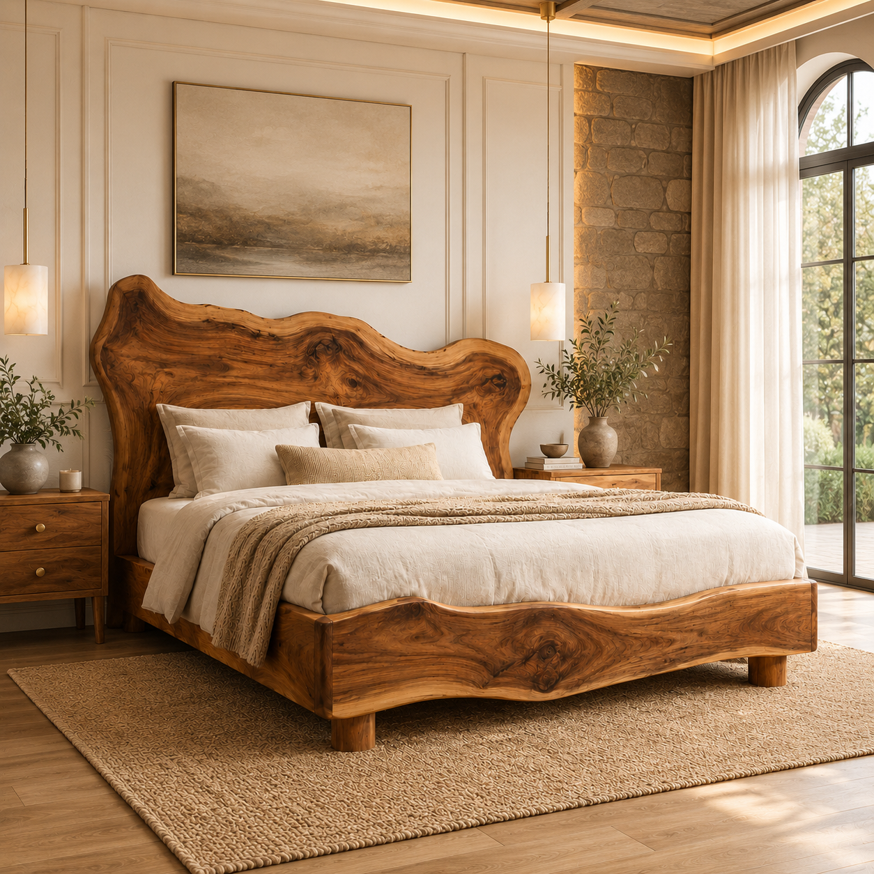 Live Edge Bed Frame – Solid Wood Bed with Sculptural Headboard