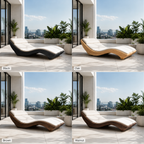Curved Wood Chaise Lounge – Solid Wood Lounge Chair with Cushion for Living Room Decor