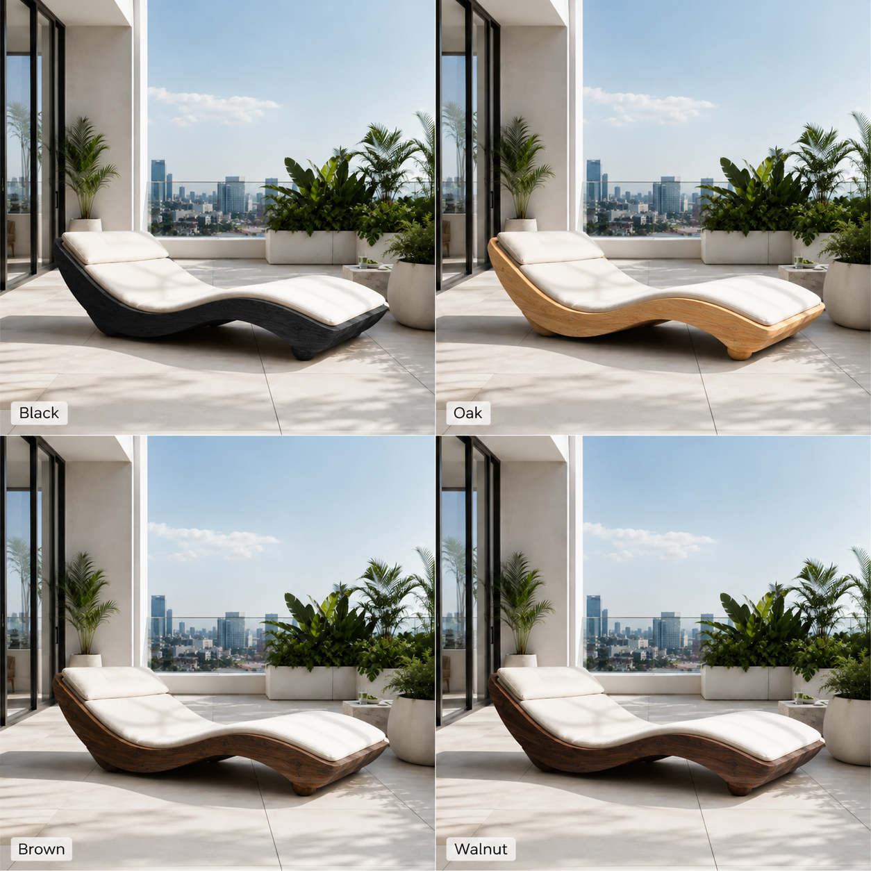 Curved Wood Chaise Lounge – Solid Wood Lounge Chair with Cushion for Living Room Decor
