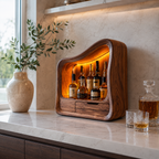 Sculptural Wood Display Cabinet – Solid Wood Lighted Storage Cabinet for Living Room Decor