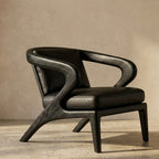 Sculptural Accent Chair – Solid Wood Lounge Chair with Cushioned Seat